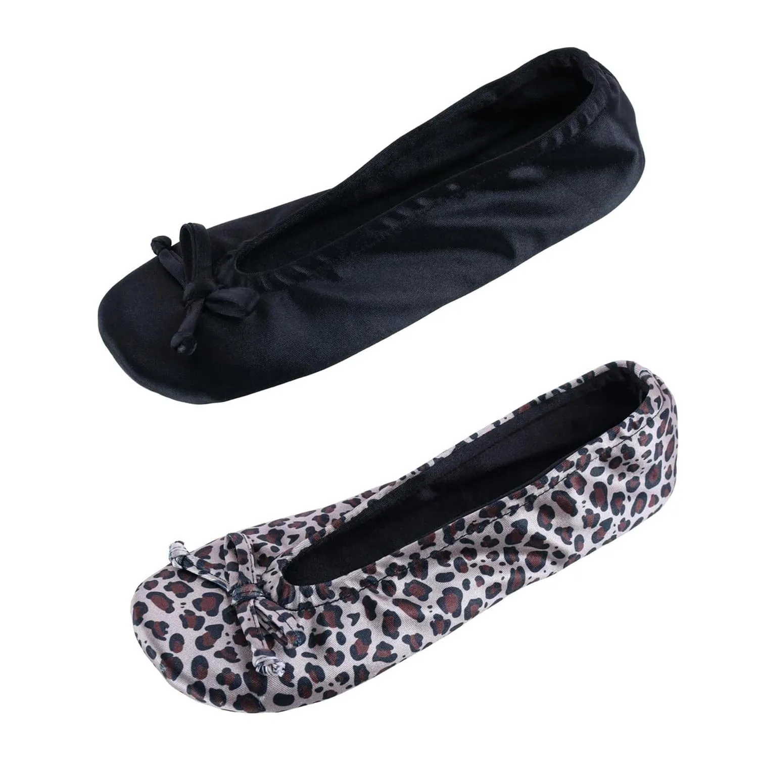 CTM Women's Satin Ballerina Slipper House Shoe (Pack of 2)