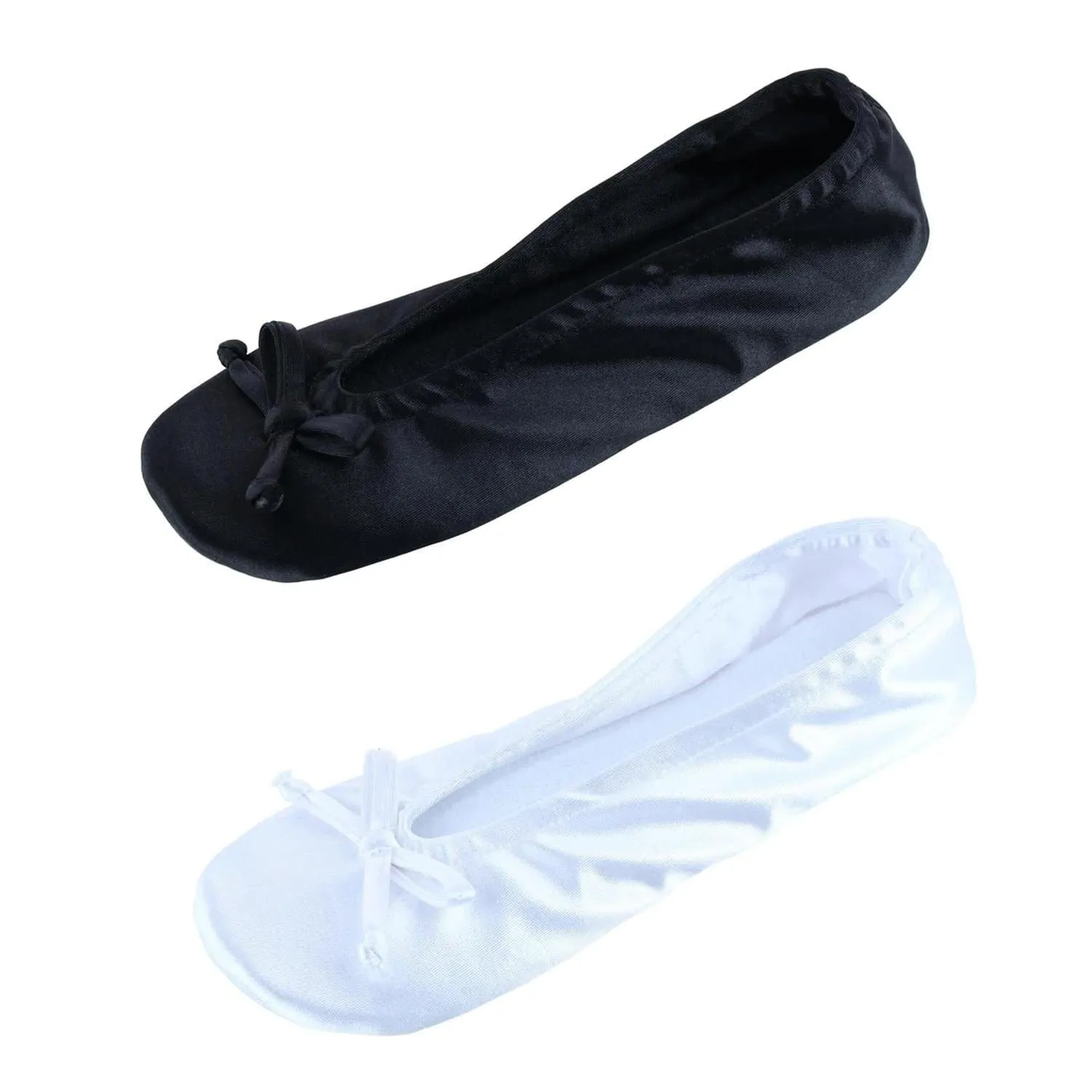 CTM Women's Satin Ballerina Slipper House Shoe (Pack of 2)