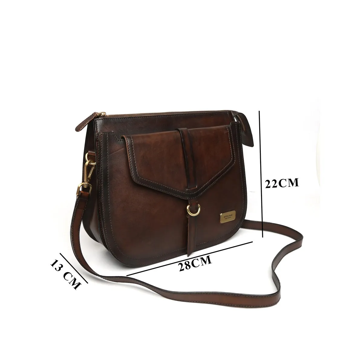 Dark Brown Leather Sleek Look Ladies Sling Bag