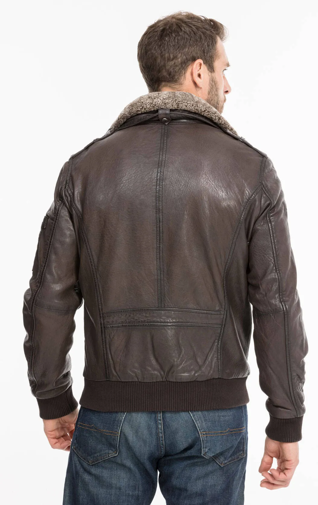 Dark brown men's leather jacket aviator style 13555