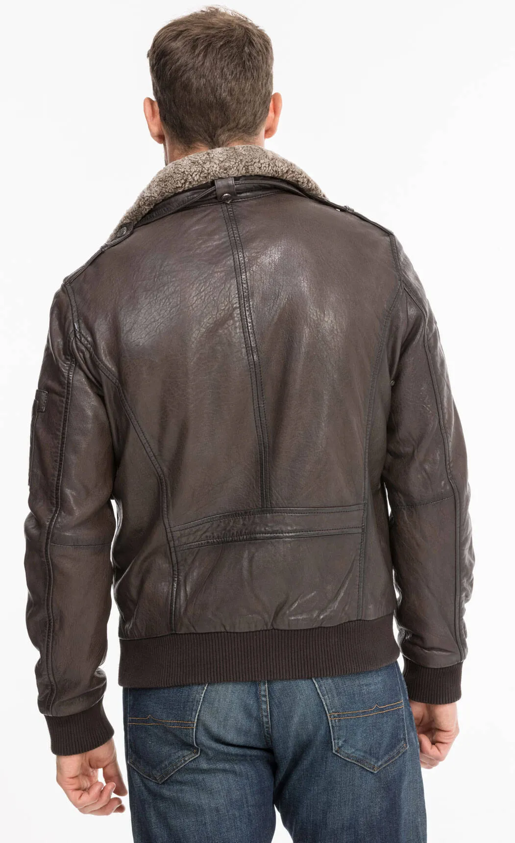 Dark brown men's leather jacket aviator style 13555