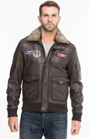 Dark brown men's leather jacket aviator style 13555