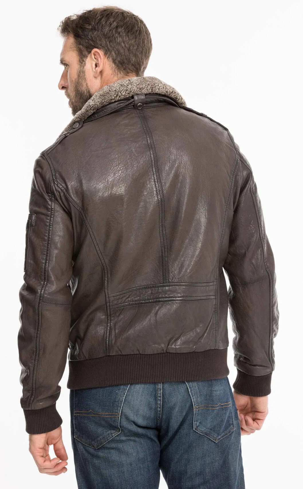 Dark brown men's leather jacket aviator style 13555