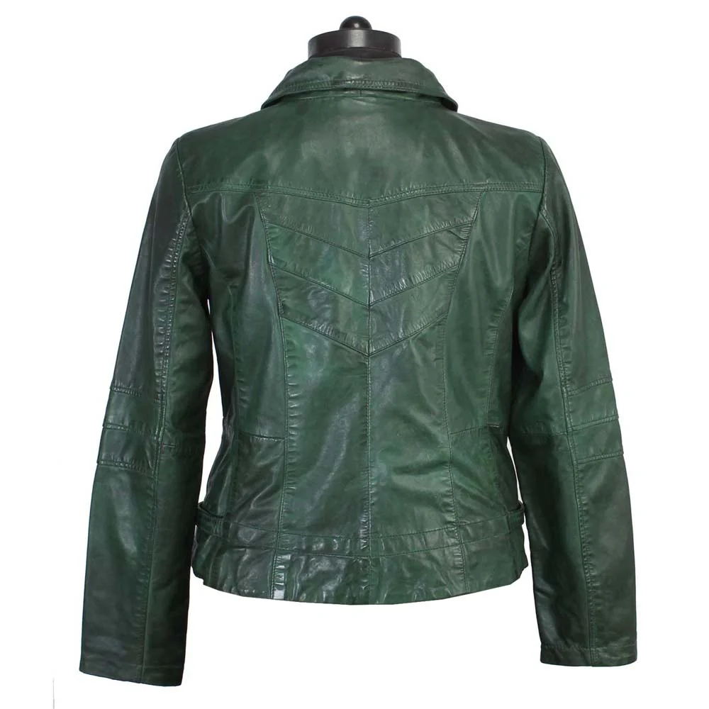 Dark green leather jacket for women(sheep,goat,buffalo leather)