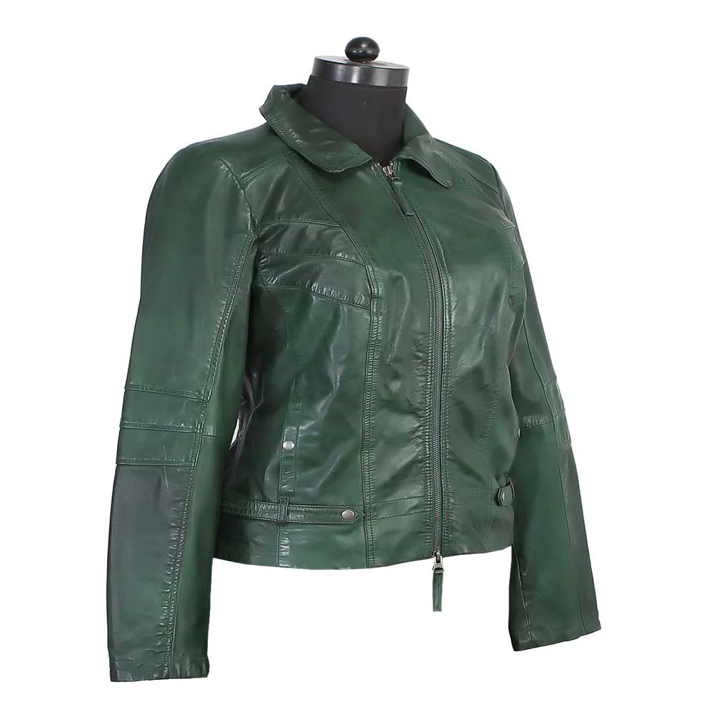 Dark green leather jacket for women(sheep,goat,buffalo leather)