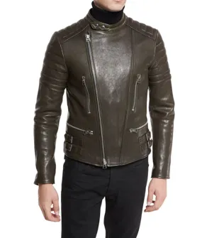 David Mens Slimfit Casual Style Quilted Leather Biker Jacket