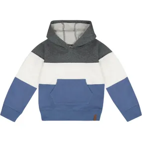 Deux par Deux Color-Block Hooded Fleece Sweatshirt, Gray, White & Blue