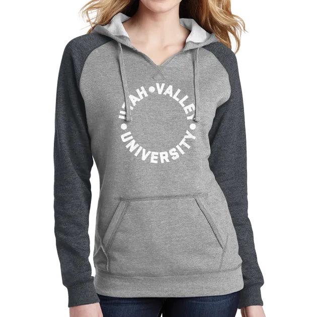 District Women’s Lightweight Fleece Raglan Hoodie- UVU Distressed