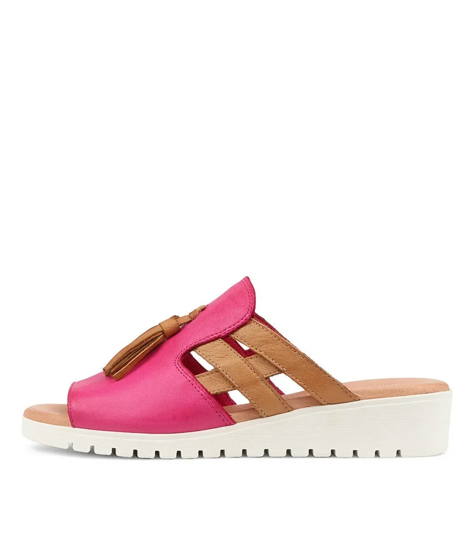 DJANGO & JULIETTE Mazzen Fuchsia Dark Tan Leather Sandals Ws