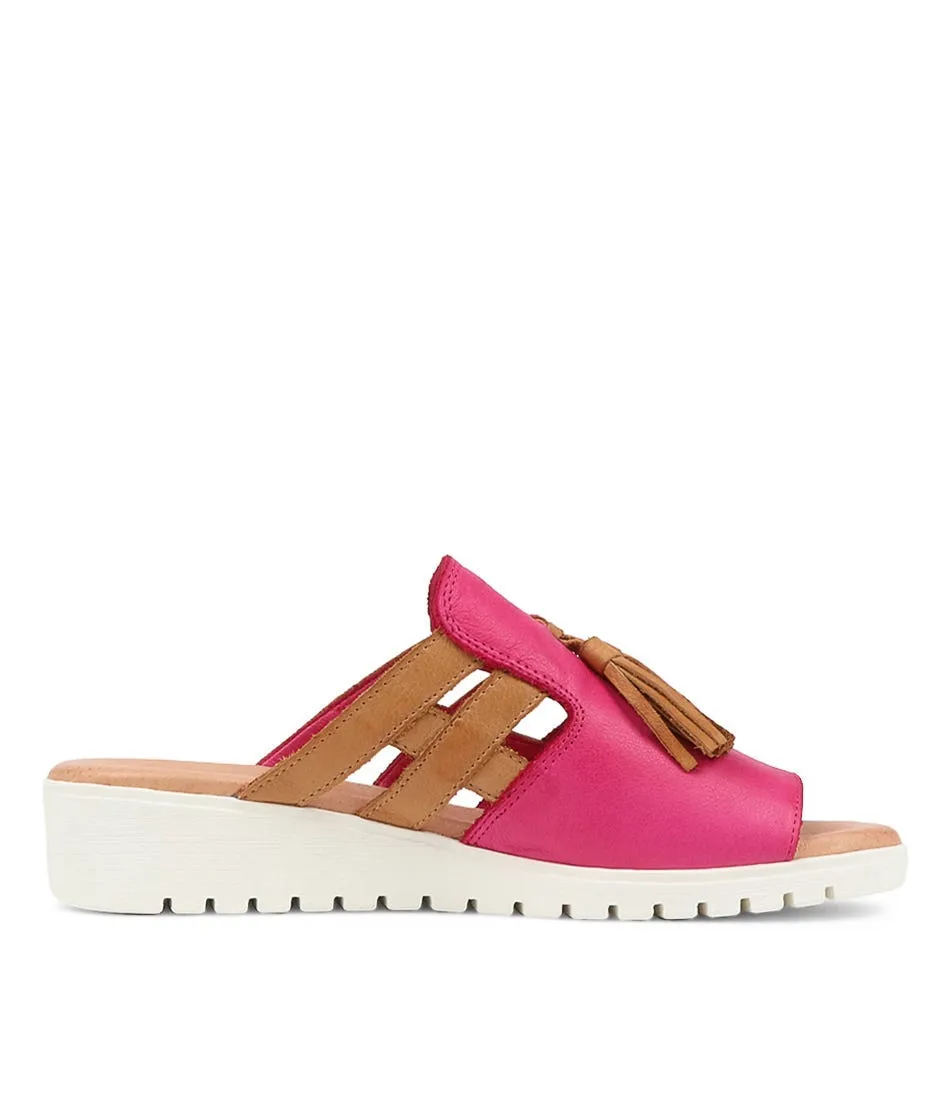 DJANGO & JULIETTE Mazzen Fuchsia Dark Tan Leather Sandals Ws