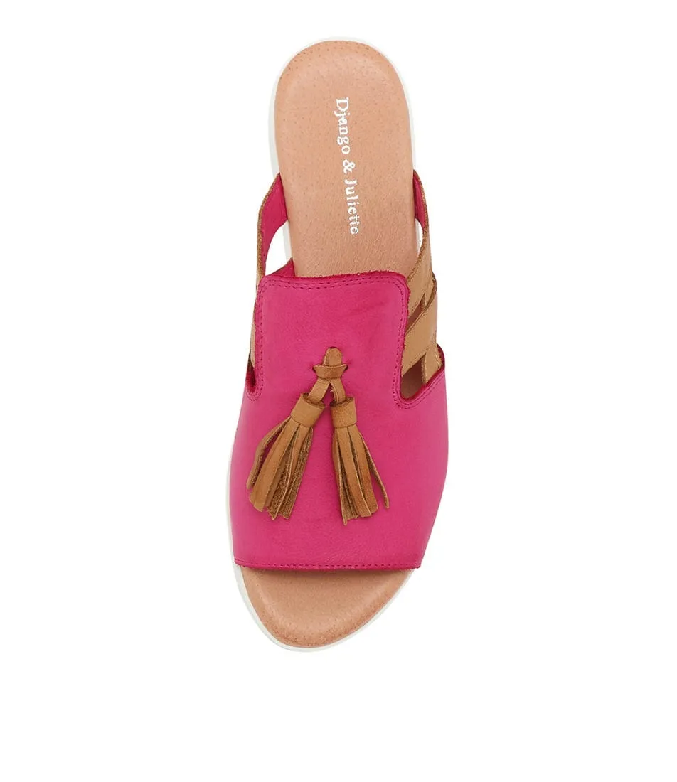 DJANGO & JULIETTE Mazzen Fuchsia Dark Tan Leather Sandals Ws