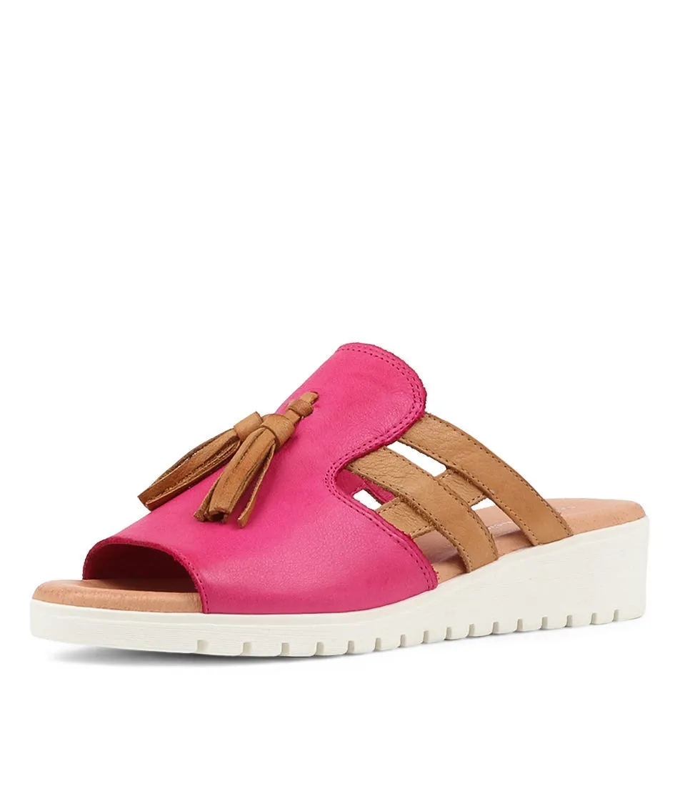 DJANGO & JULIETTE Mazzen Fuchsia Dark Tan Leather Sandals Ws