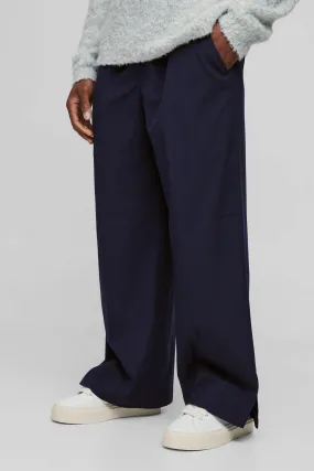 Elastic Waist Split Hem Wide Leg Tailored Trousers