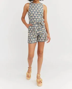 En Saison - Novelty Geo Linen Tie Waist Romper