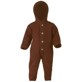 Engel Baby 100% Merino Wool Fleece Hooded Suit with Wooden Buttons - Cinnamon Melange