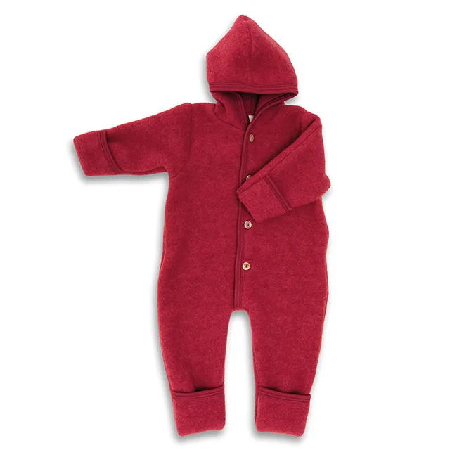 Engel Baby 100% Merino Wool Fleece Hooded Suit with Wooden Buttons - Jasper Melange