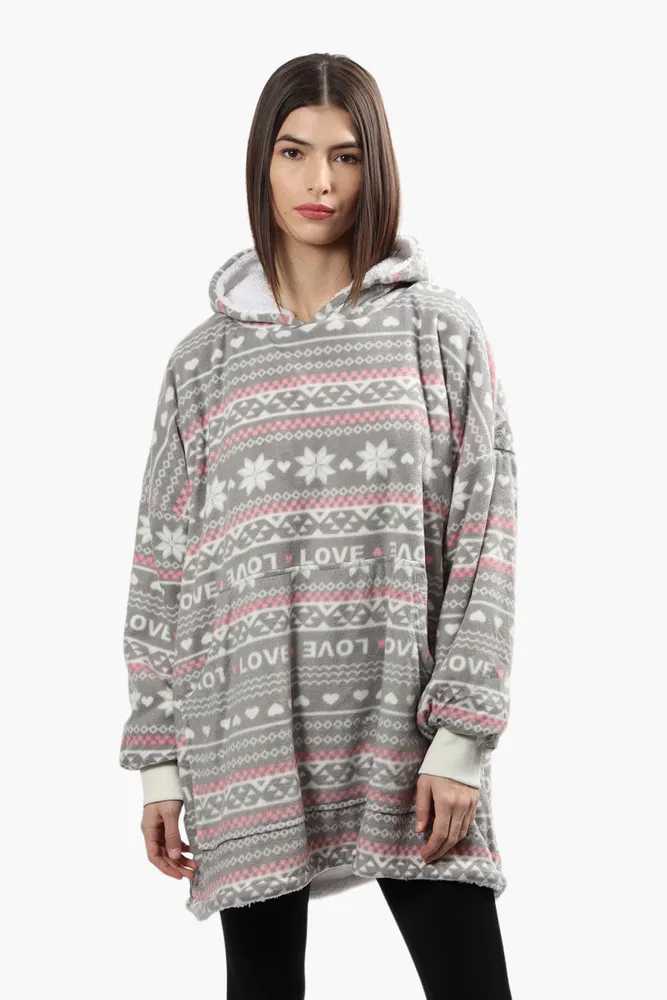 Fairweather Cuddly Canuckies Festive Print Oversized Pajama Hoodie - Grey