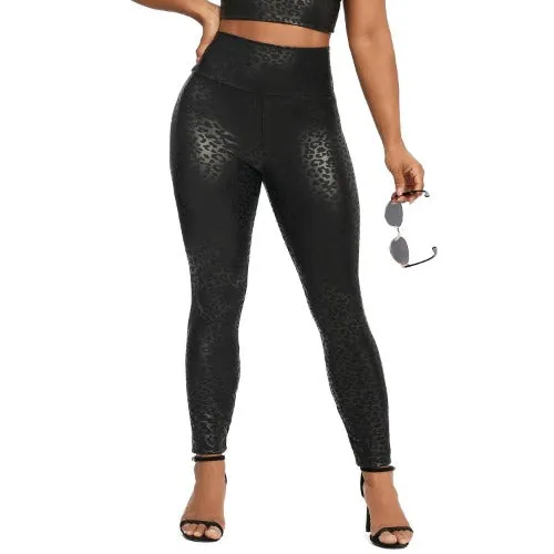 Faux leather high waist fitness leggings