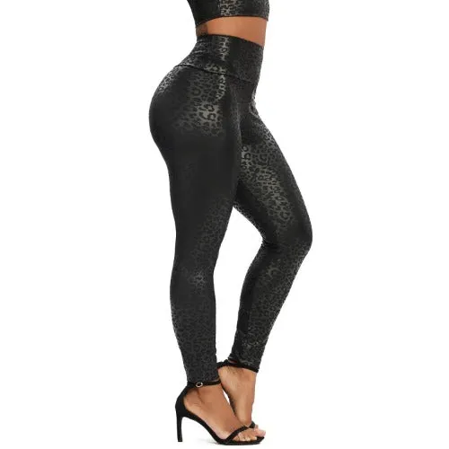 Faux leather high waist fitness leggings