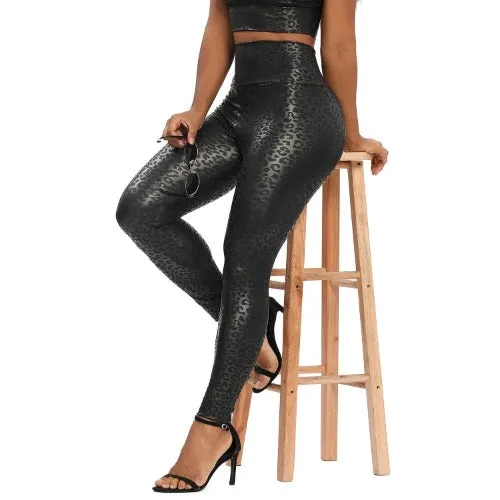 Faux leather high waist fitness leggings