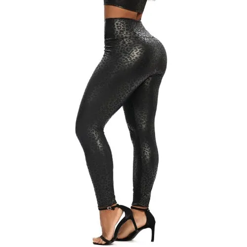 Faux leather high waist fitness leggings