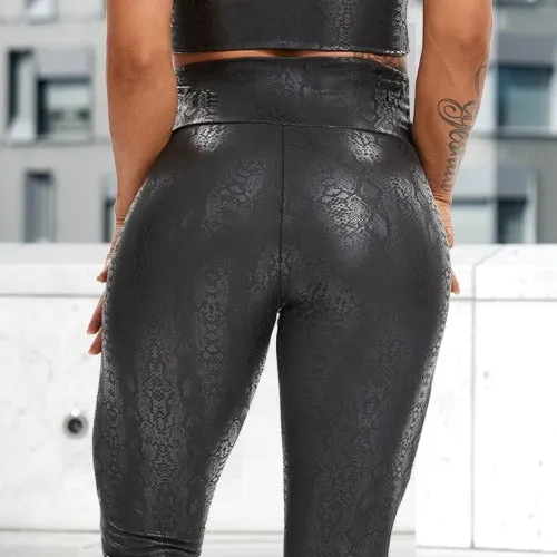 Faux leather high waist fitness leggings