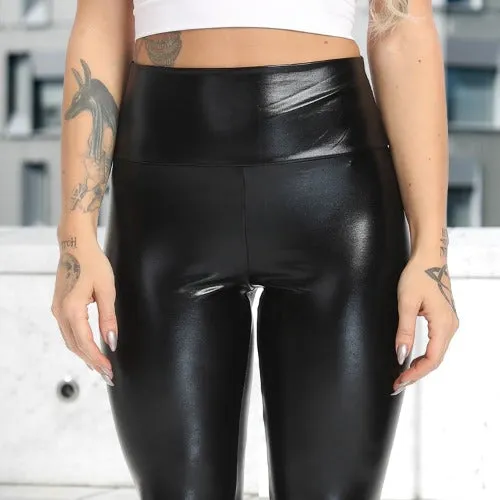 Faux leather high waist fitness leggings