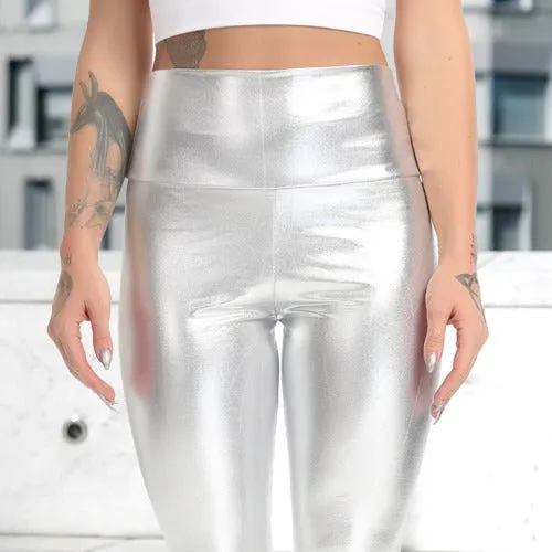 Faux leather high waist fitness leggings