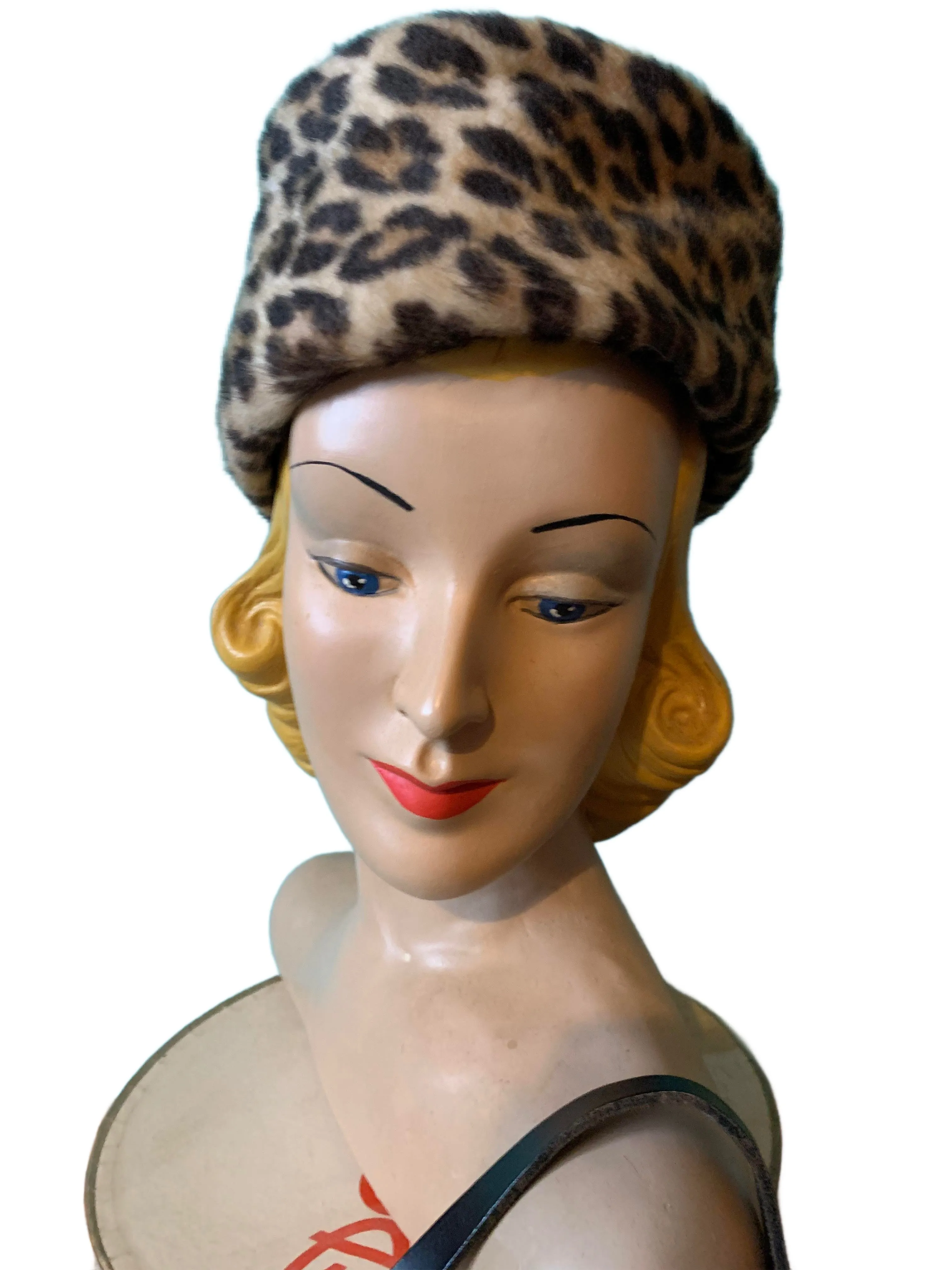 Faux Leopard Print Tall Pillbox Hat and Handbag circa 1960s