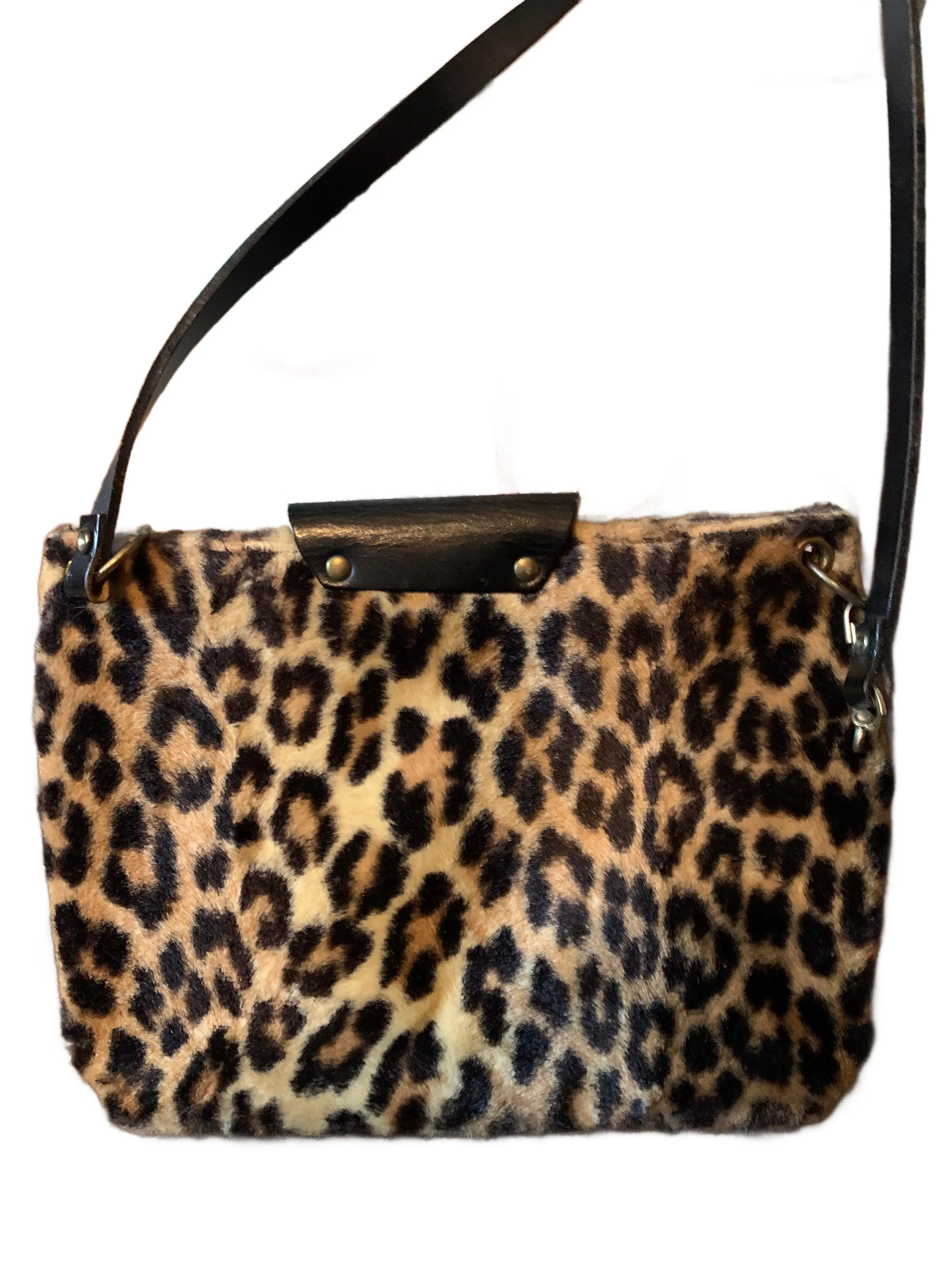 Faux Leopard Print Tall Pillbox Hat and Handbag circa 1960s