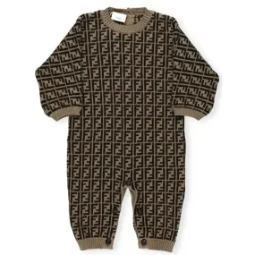 Fendi Baby - Tobacco Cotton and Cashmere Onesie Allover Romper, 1M