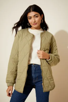 Friends Like These Khaki Green Quilted Zip Up Jacket