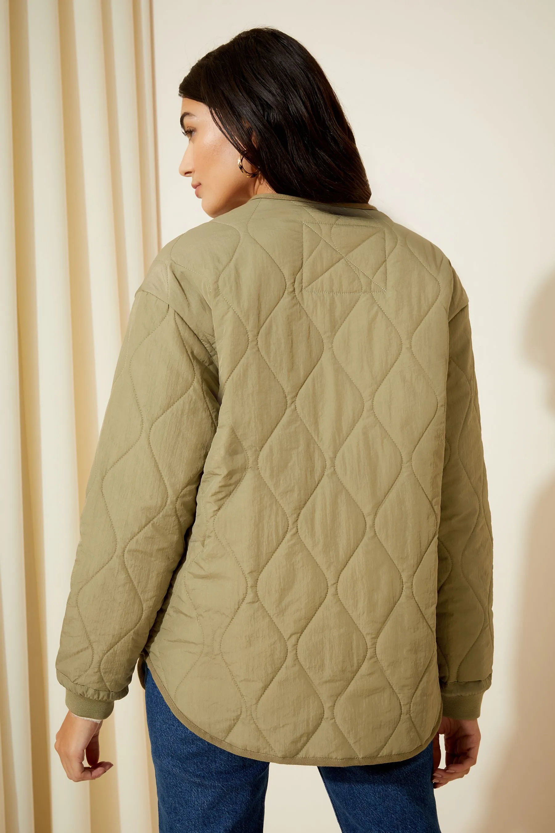 Friends Like These Khaki Green Quilted Zip Up Jacket