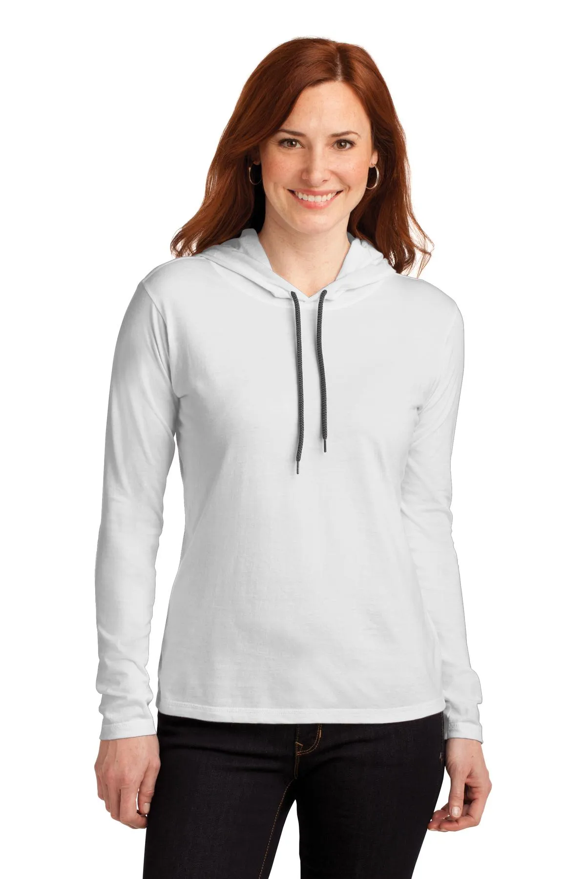 Gildan Ladies 100% Combed Ring Spun Cotton Long Sleeve Hooded T-Shirt. 887L