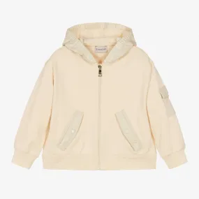 Girls Ivory Cotton Hooded Zip-Up Top