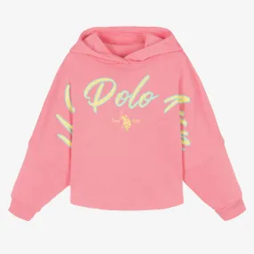 Girls Pink & Yellow Cotton Hooded Top