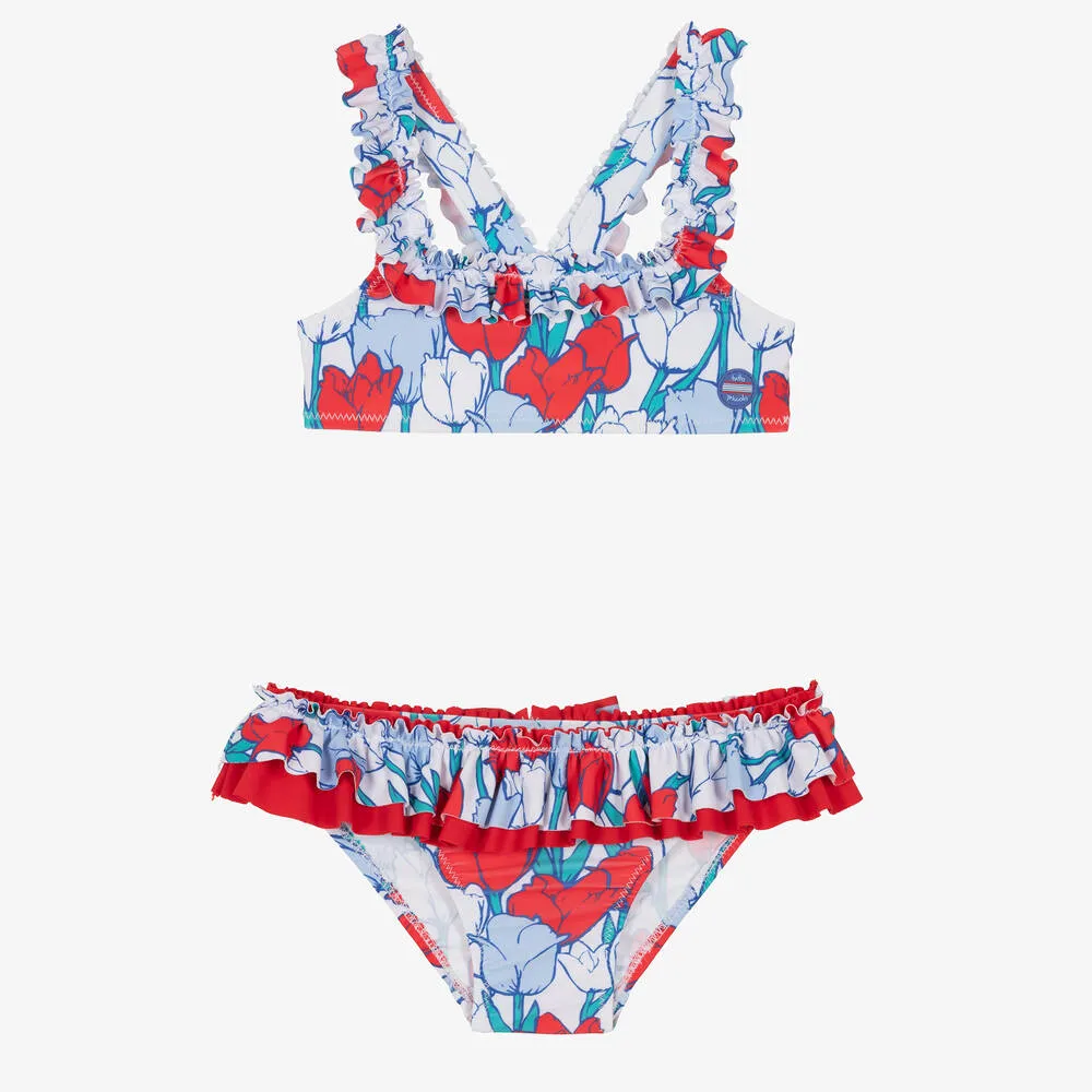 Girls Red & Blue Tulip Bikini