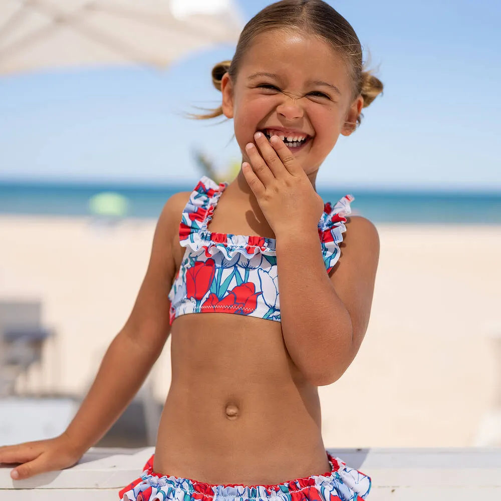 Girls Red & Blue Tulip Bikini