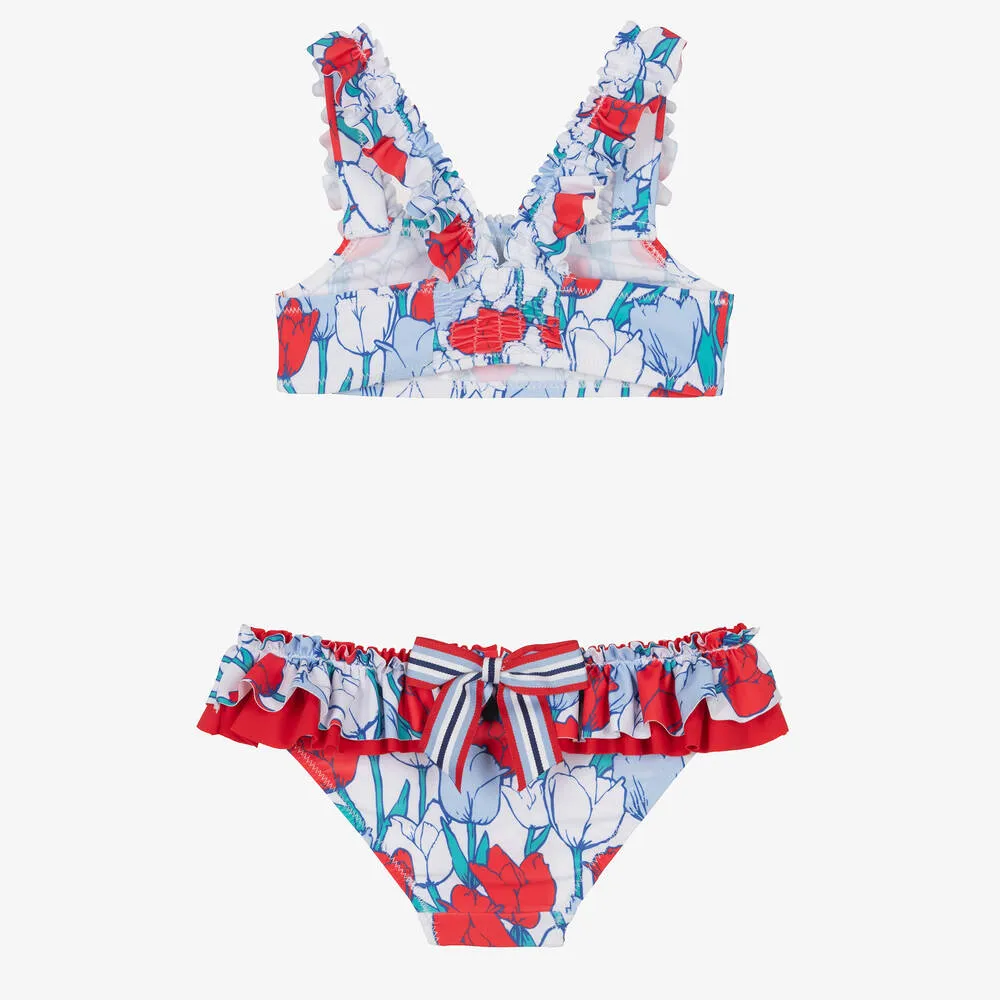 Girls Red & Blue Tulip Bikini