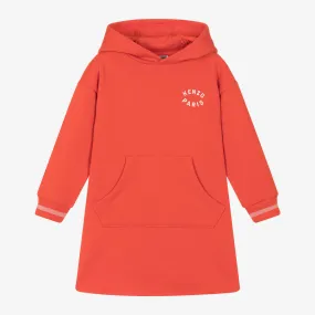 Girls Red Cotton Hooded Sweatshirt Dress