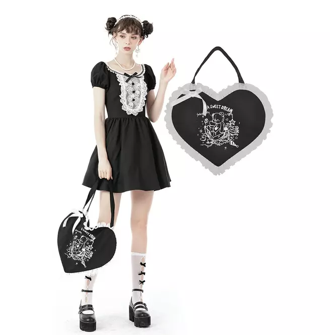 Gothic Little Bear Adventure Handbag - Style Black & White