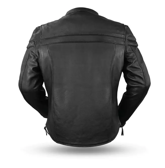 Gothic Men's -style Cowhide Leather Biker Jacket With Black Side Relief Zippers