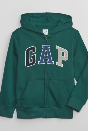 Green Logo Zip Up Long Sleeve Hoodie (4-13yrs)