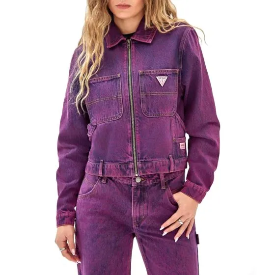 GUESS ORIGINALS Go Cropped Carpenter Jacket Go Acid Fuchsia