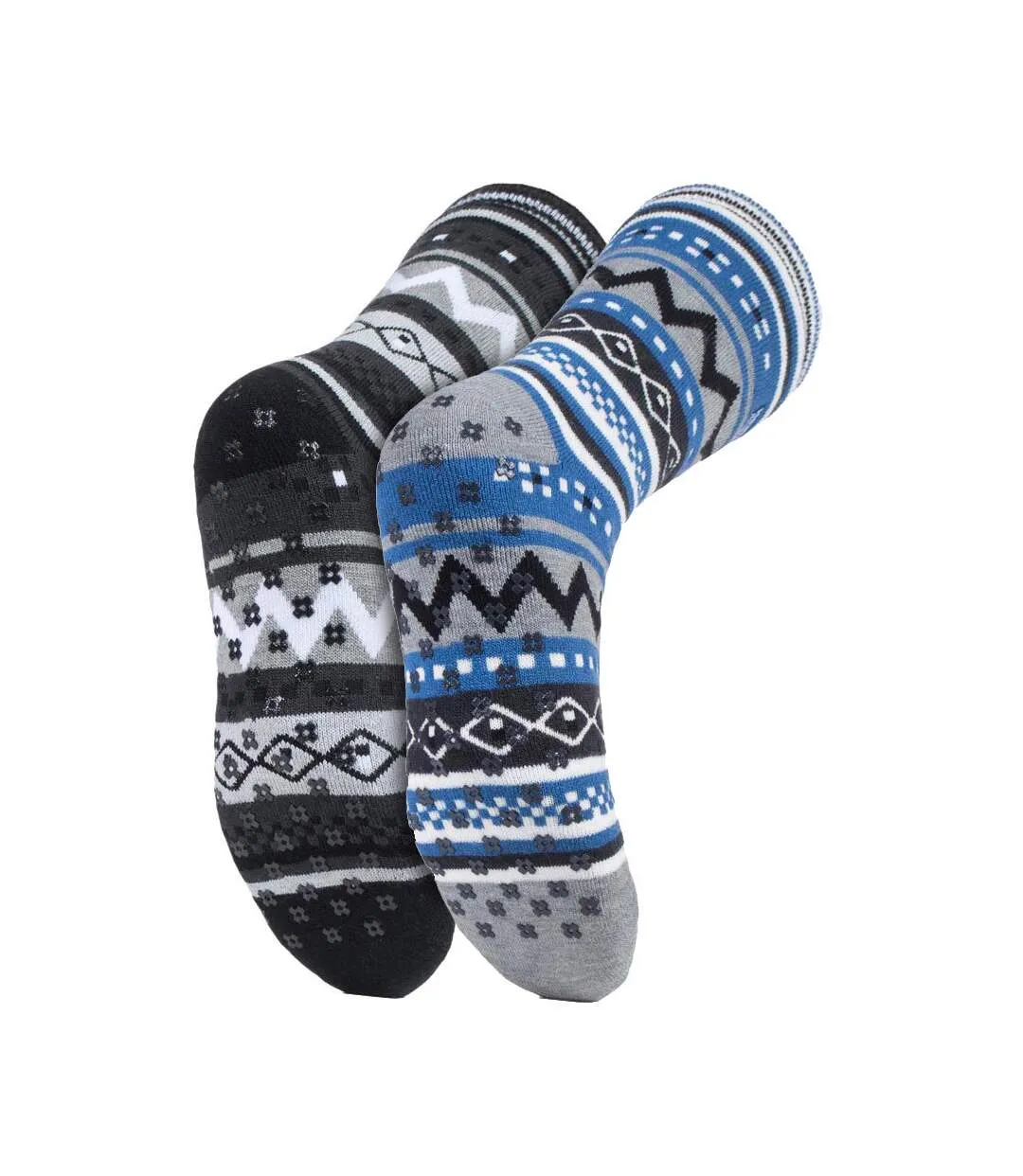 Heat Holders - 2 Pairs Mens Non Slip Fairisle Slipper Socks