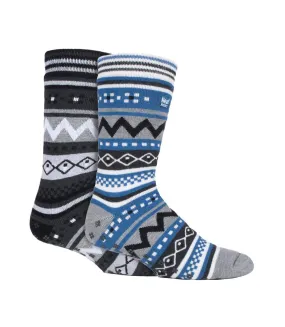 Heat Holders - 2 Pairs Mens Non Slip Fairisle Slipper Socks