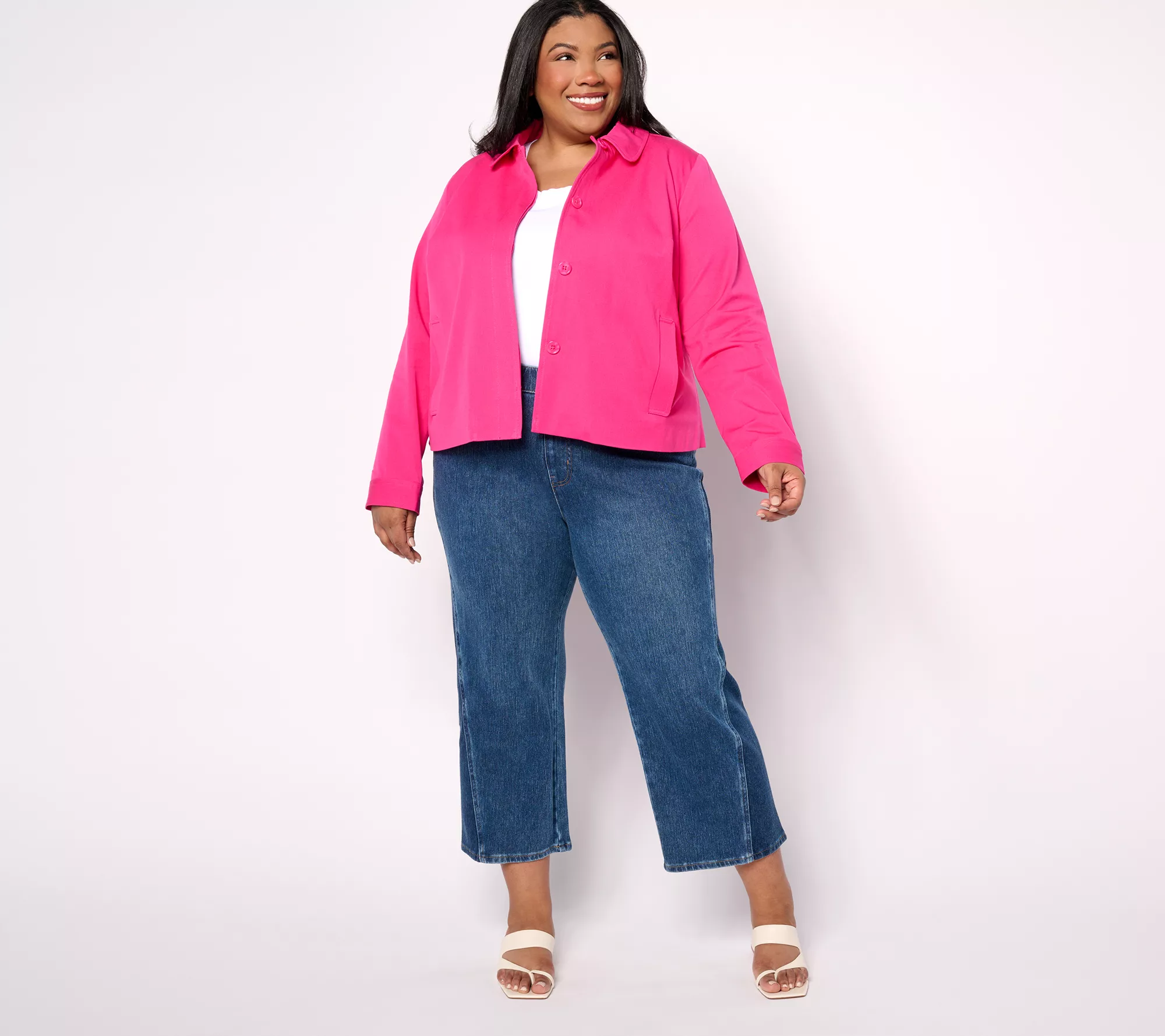 Isaac Mizrahi Live! 24/7 Stretch Cropped Jacket with Pockets