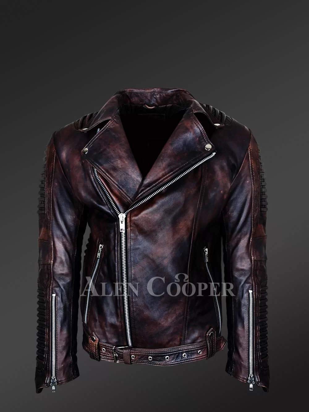 Italian-Finish Leather Jacket In Coffee With In-Built Belt