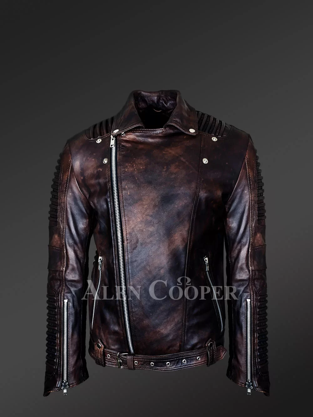 Italian-Finish Leather Jacket In Coffee With In-Built Belt