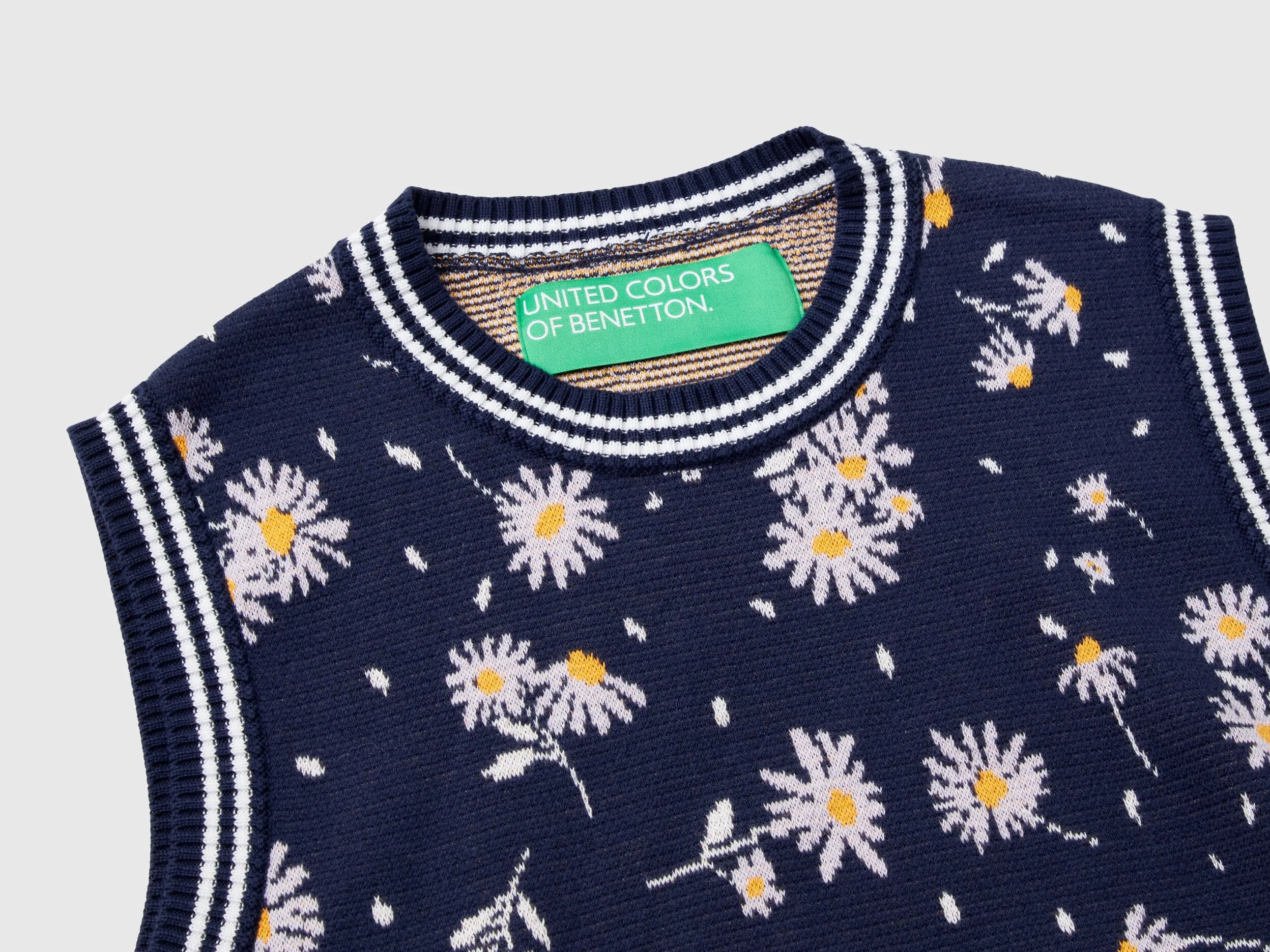 Knit floral vest - Dark Blue | Benetton